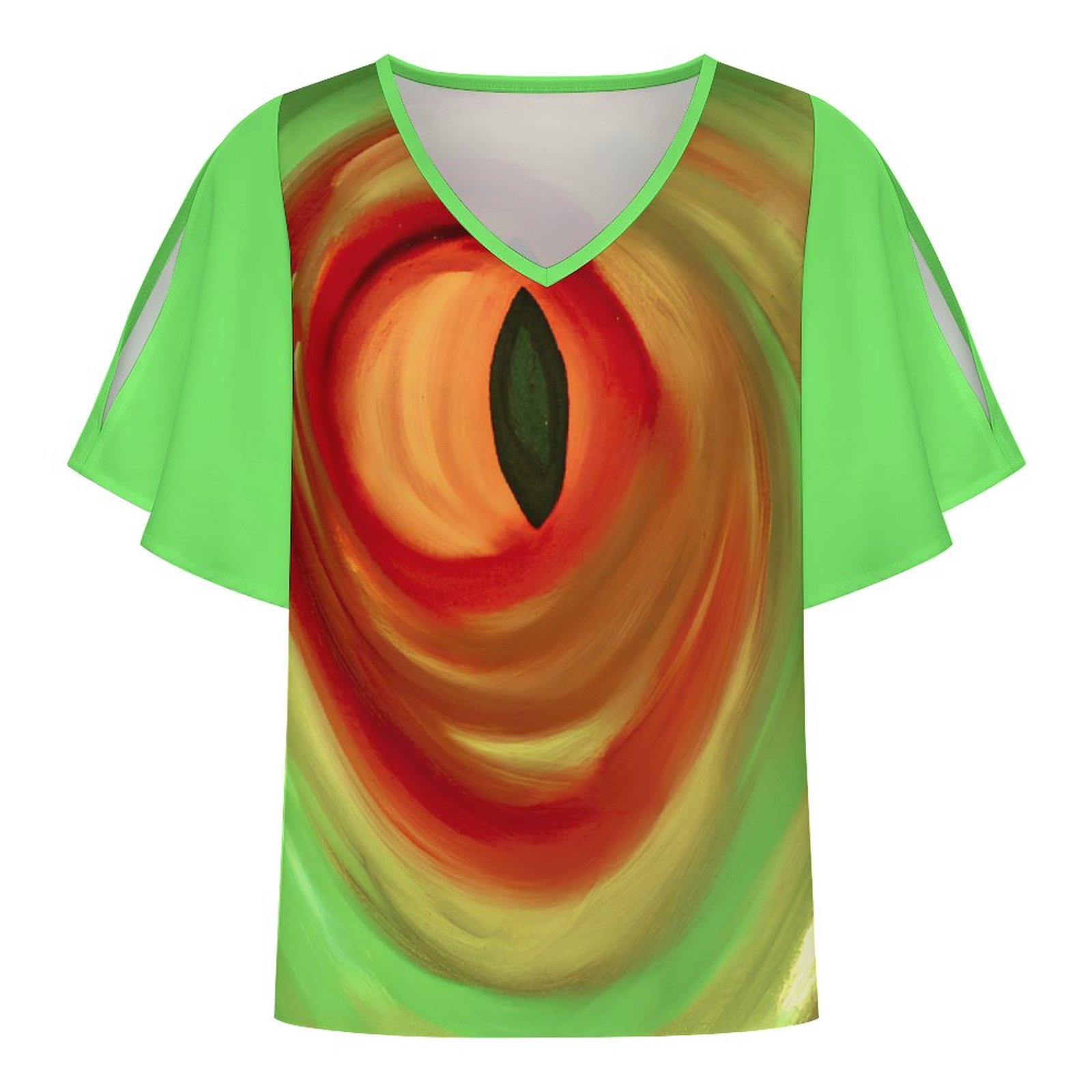 "Dragon"s Eye" V Neck Cold Shoulder Ruffled Sleeve Top - Image 2