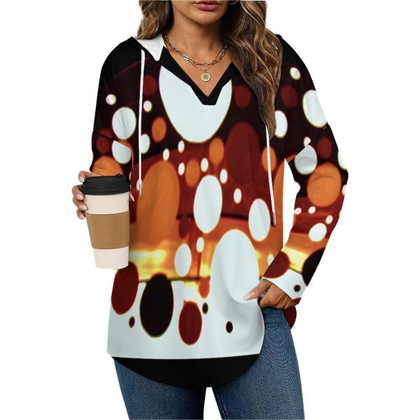 "Circle Too" Women's V Neck Long Sleeve Hoodie