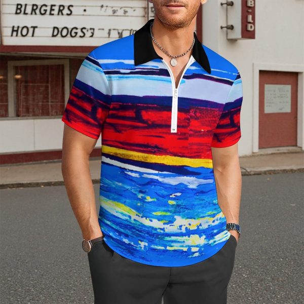 "Red Sand Beach" Half Zip Shirt with One Pocket