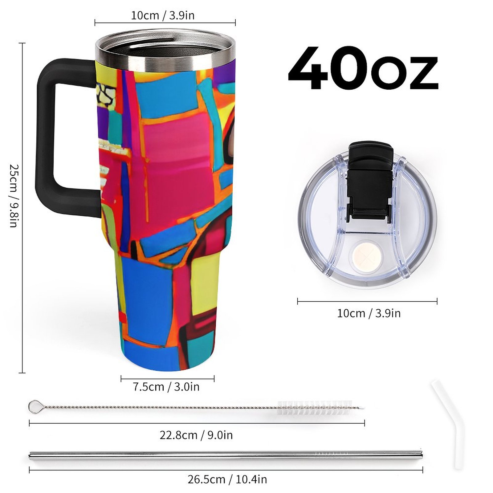 40oz Insulated Tumbler with Handle and Straw - Image 3