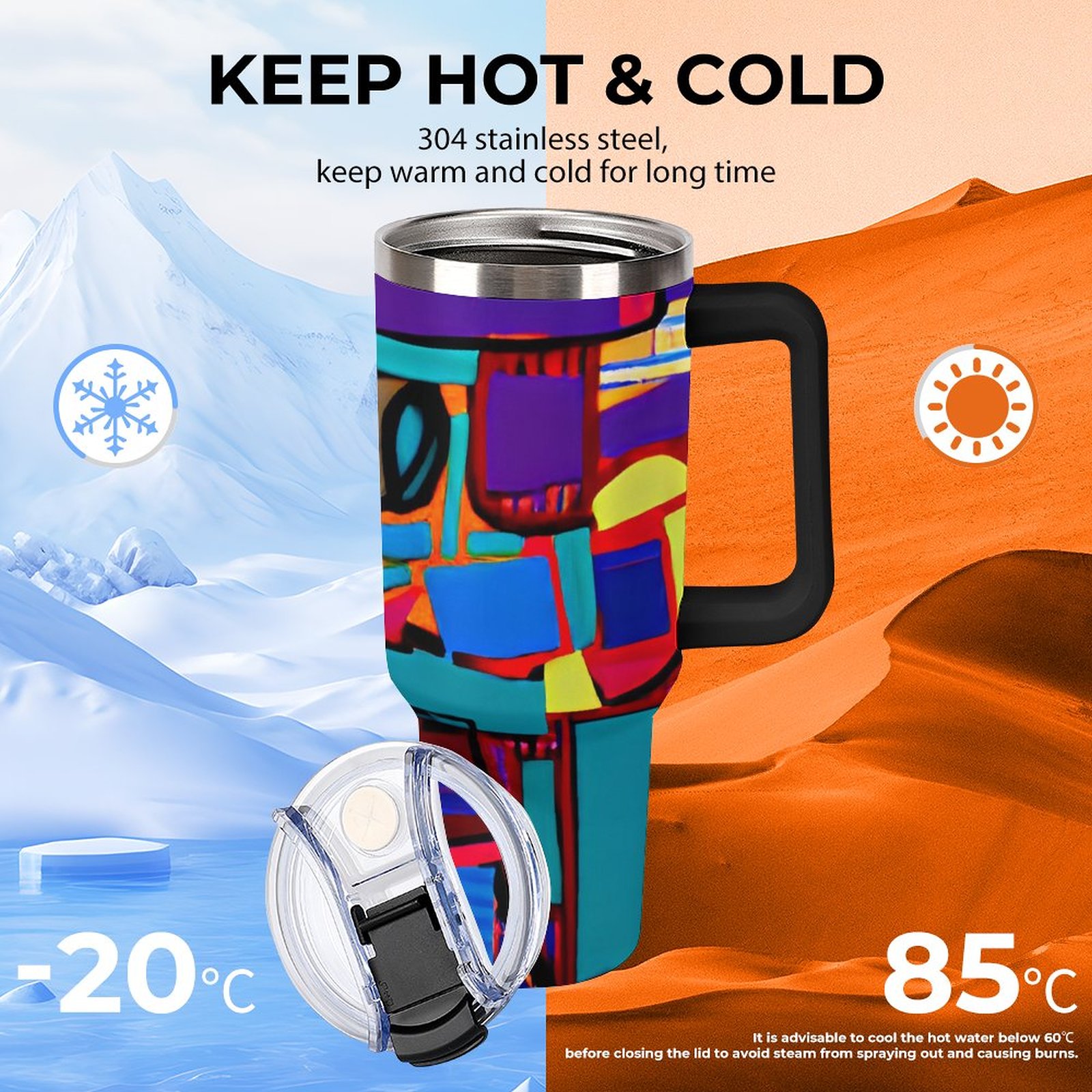 40oz Insulated Tumbler with Handle and Straw - Image 6