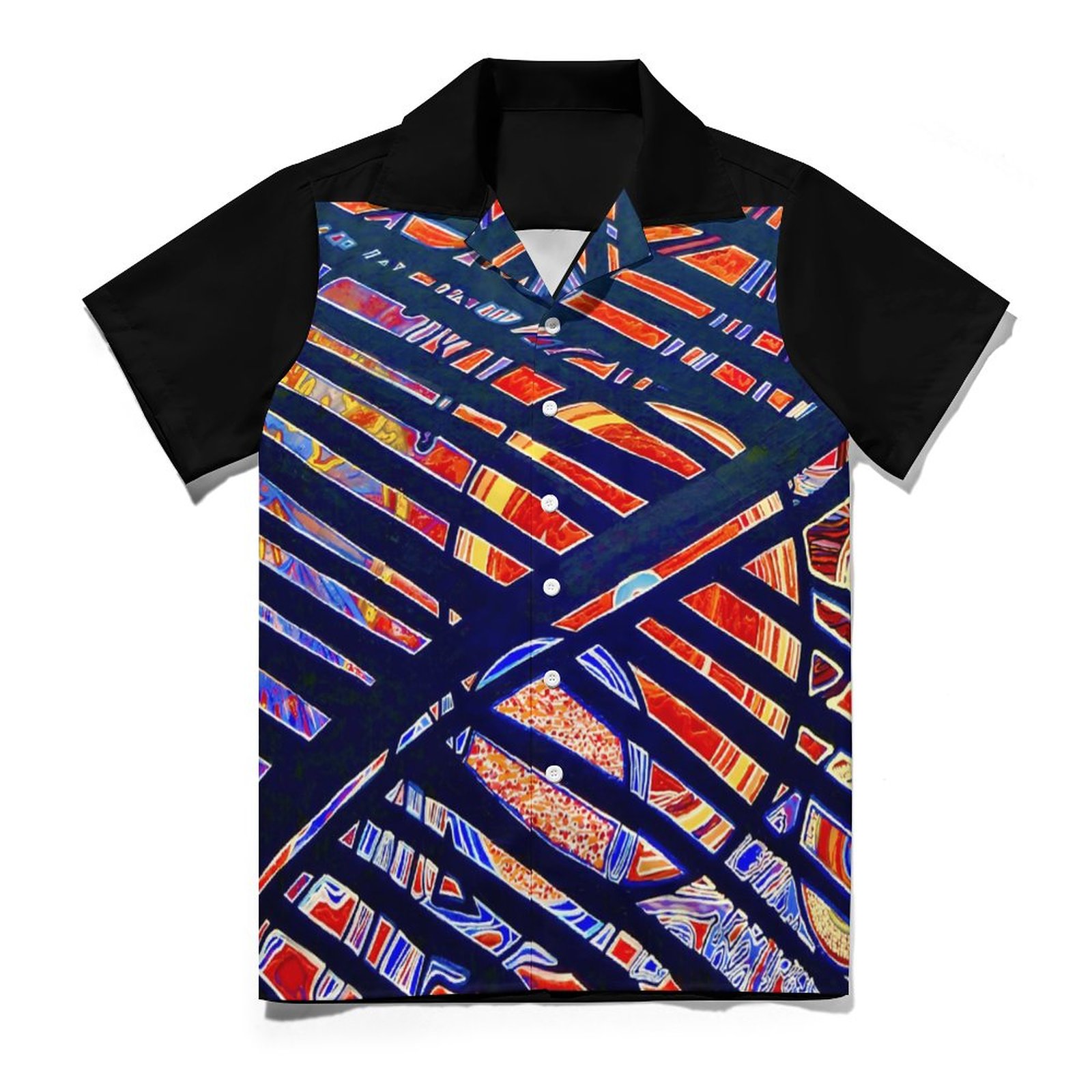 "Google Satellite" Men's Short Sleeve Hawaiian Print Shirt with Cuban Collar - Image 2