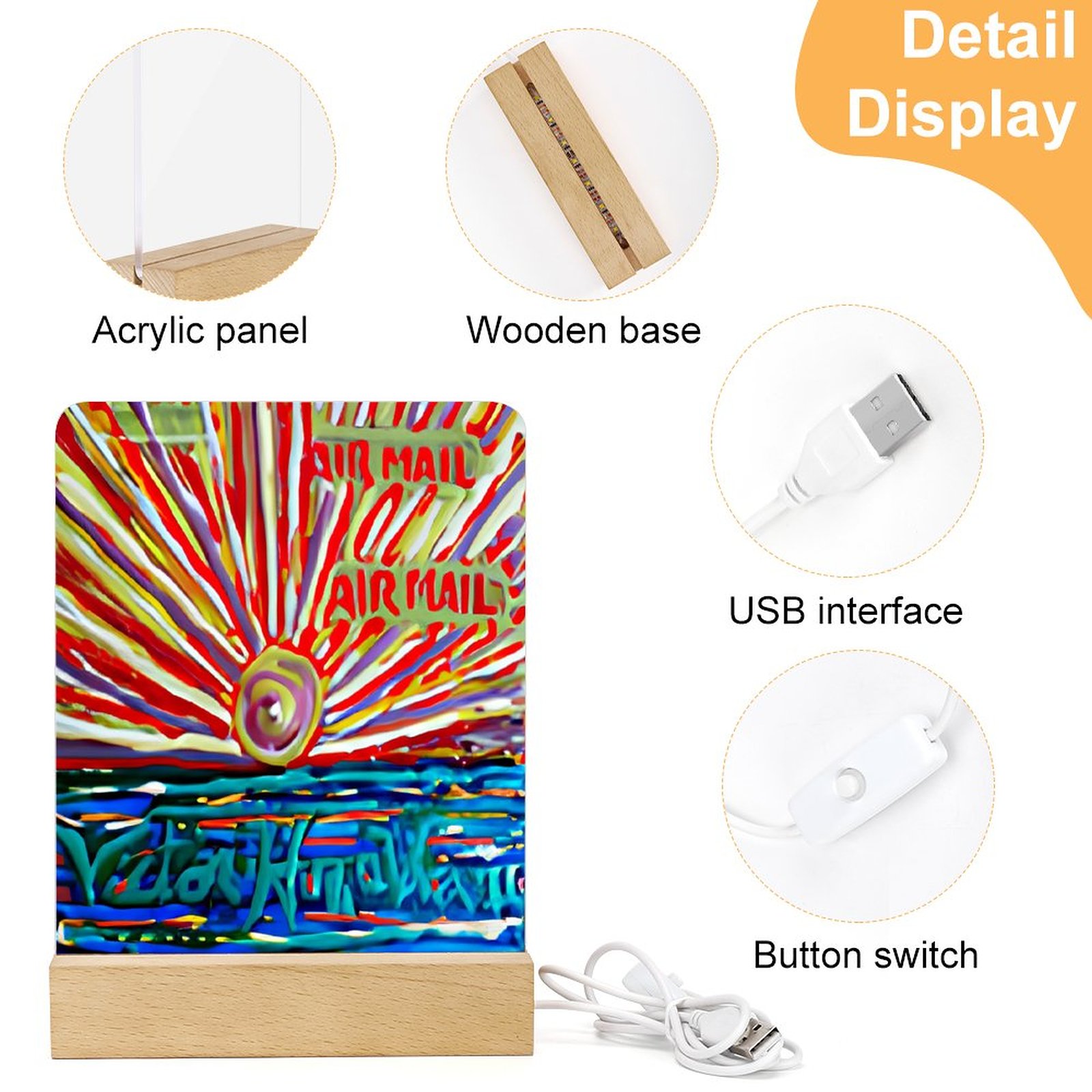 "Sunrise" Acrylic Photo Night Light with Wooden Base - Image 5