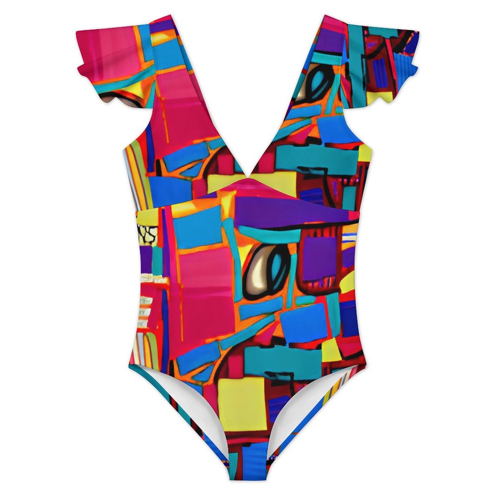 The Heart Of" V Neck Flutter Sleeve One Piece Swimsuit - Image 3