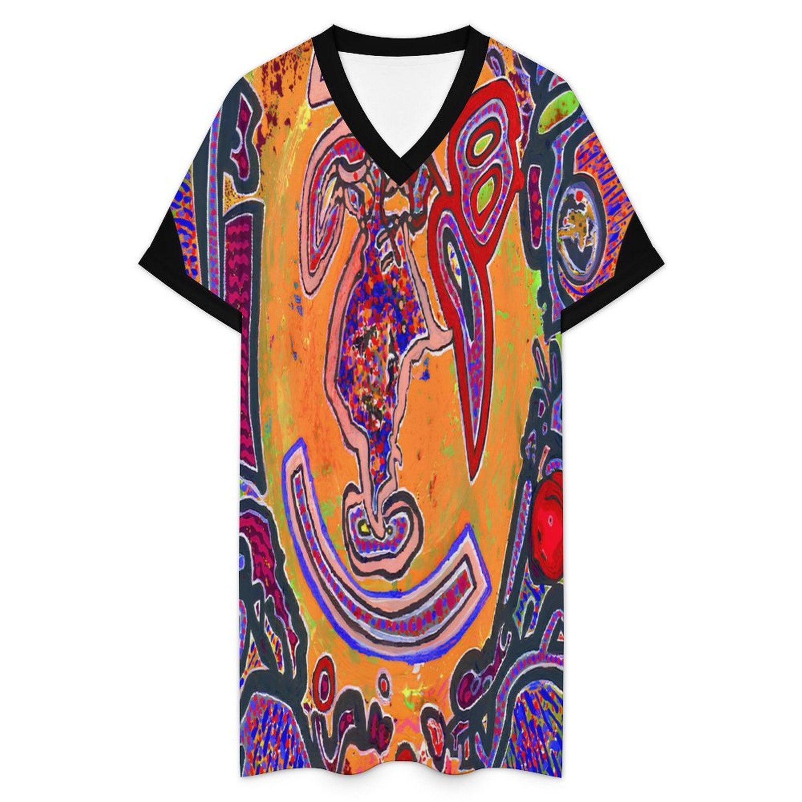 "Multicolored Titties in a Titty Vortex" Casual V Neck Dress For Women - Image 4