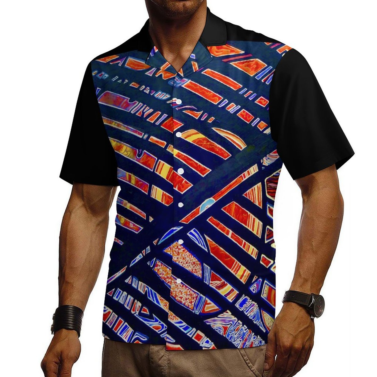 "Google Satellite" Men's Short Sleeve Hawaiian Print Shirt with Cuban Collar - Image 4