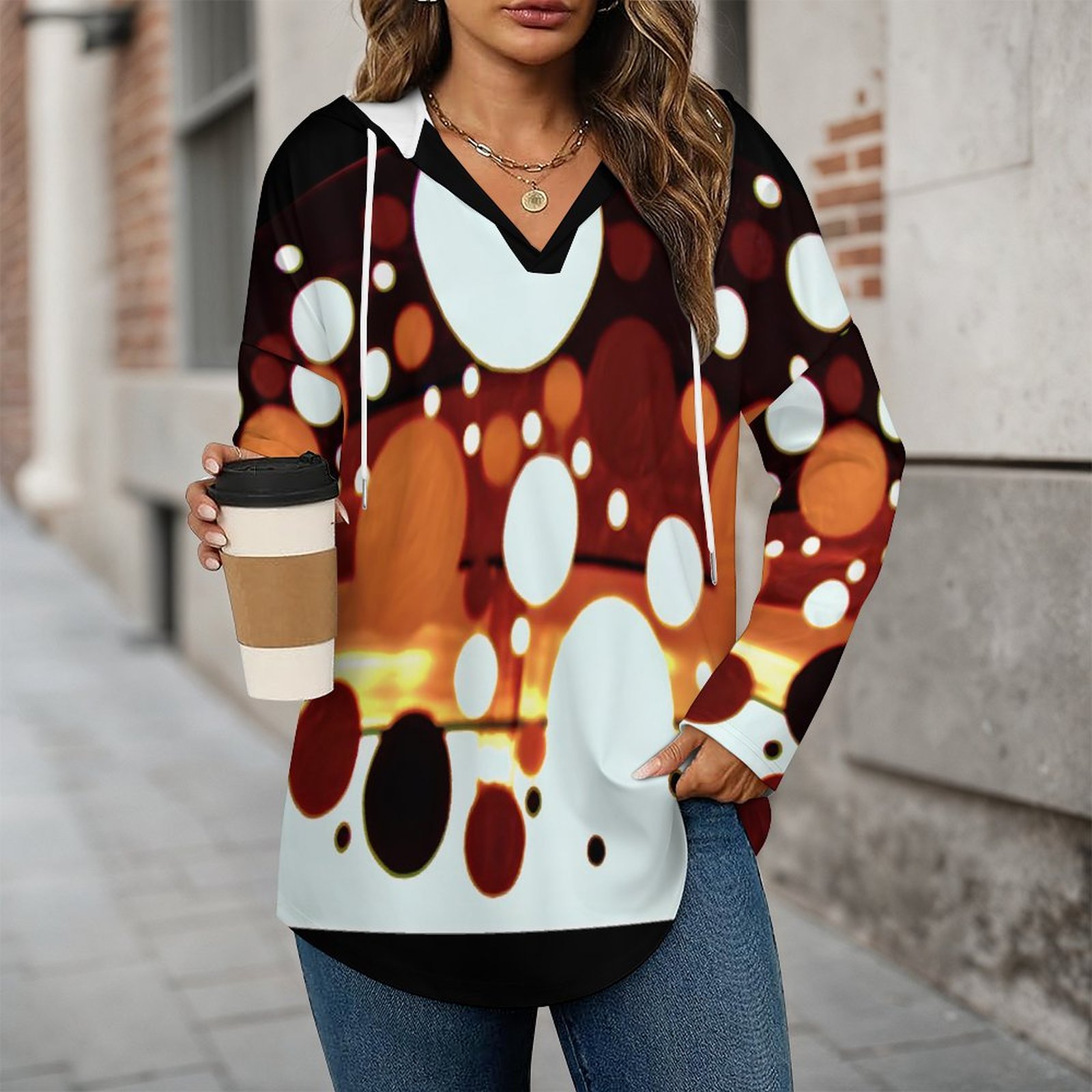 "Circle Too" Women's V Neck Long Sleeve Hoodie - Image 2