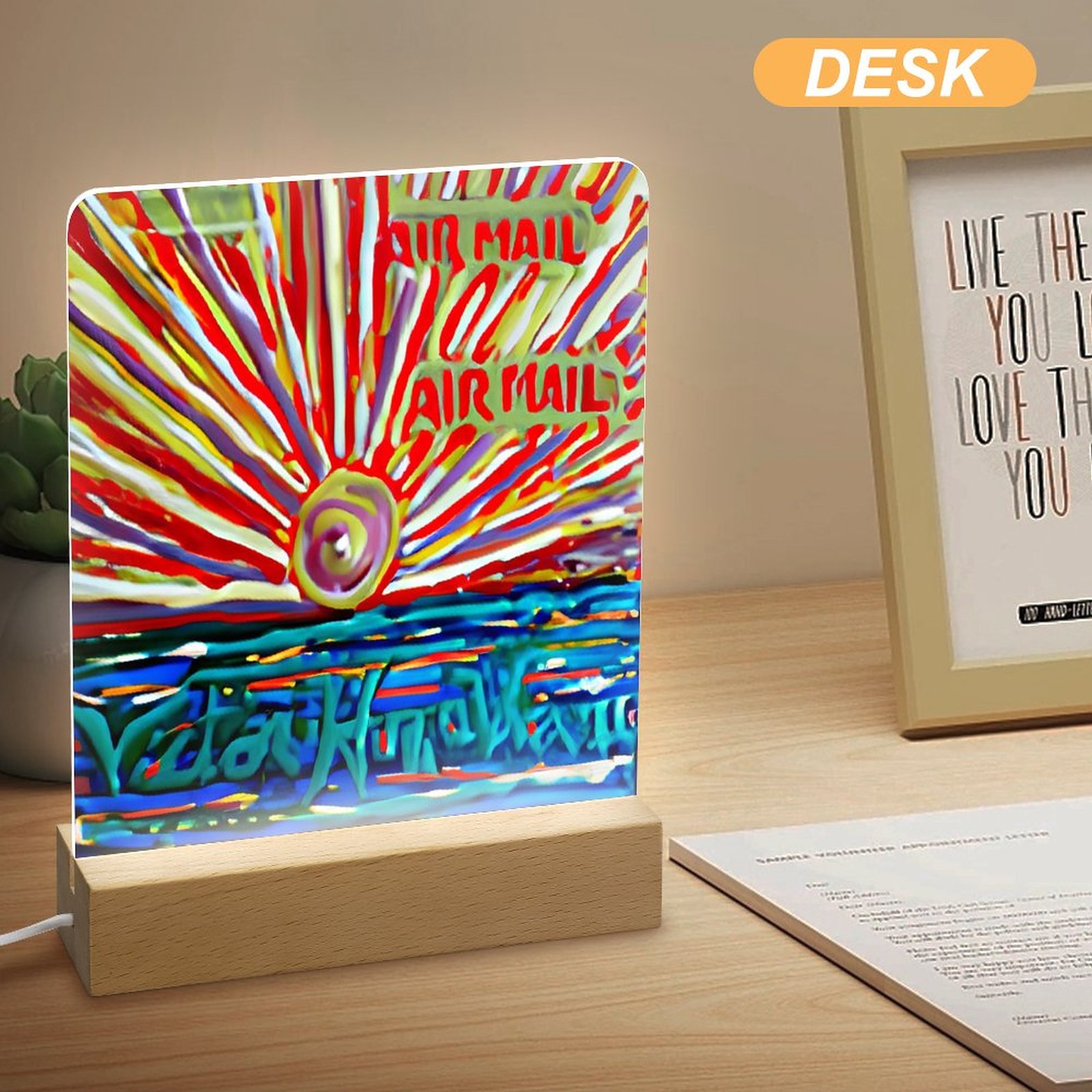 "Sunrise" Acrylic Photo Night Light with Wooden Base - Image 4