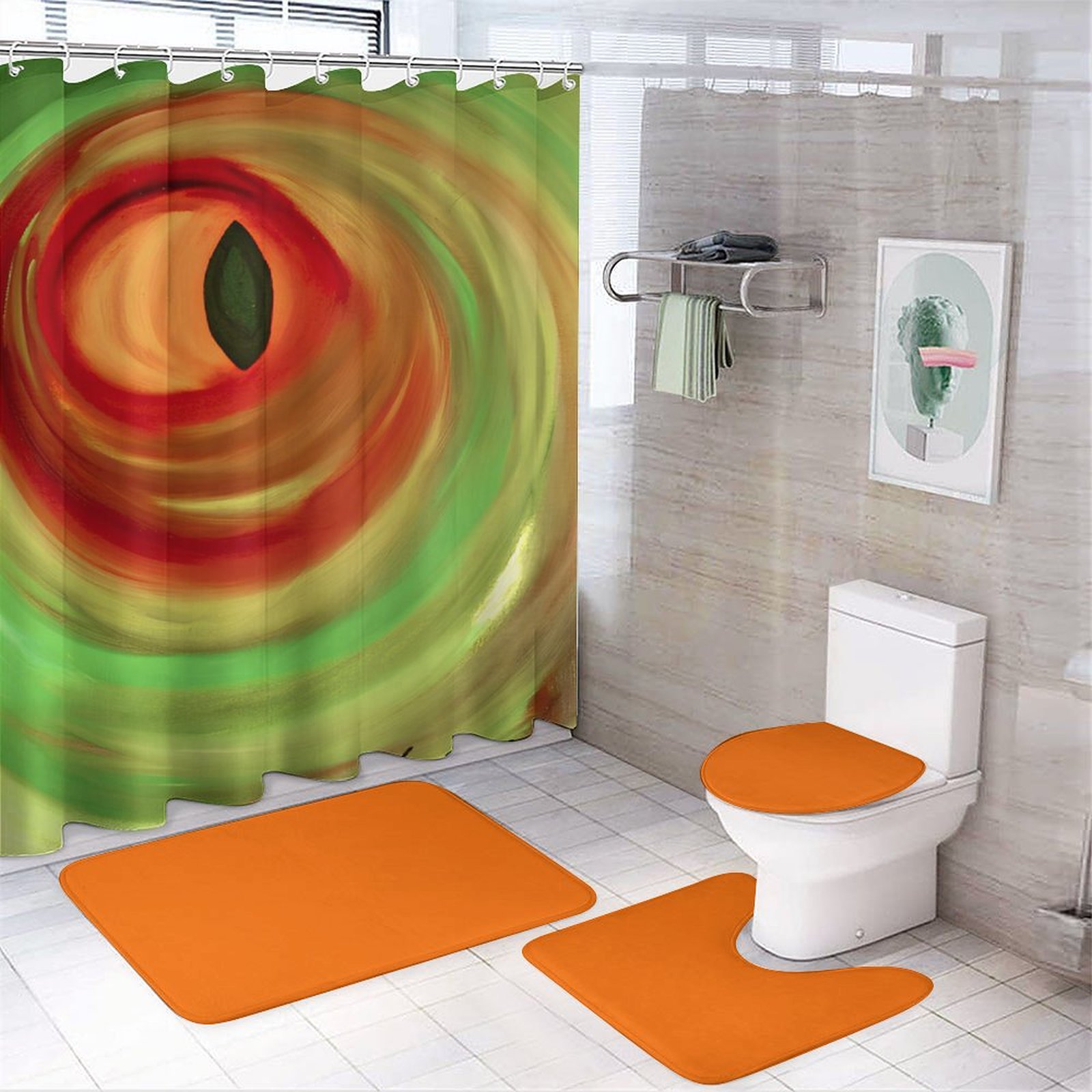 "Dragons Eye" Shower Curtain Set with 3 Rugs
