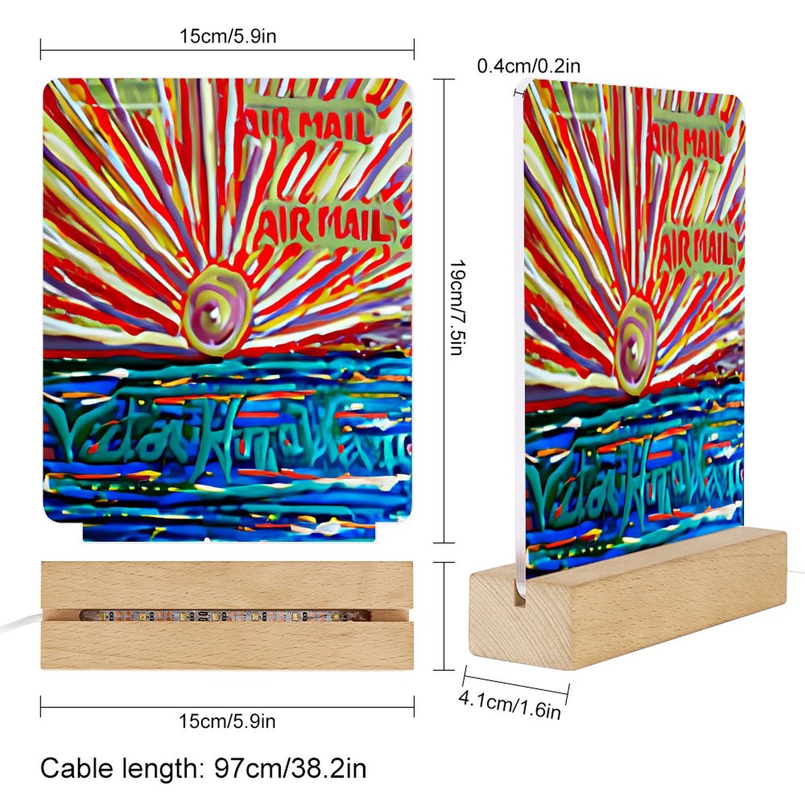 "Sunrise" Acrylic Photo Night Light with Wooden Base - Image 2