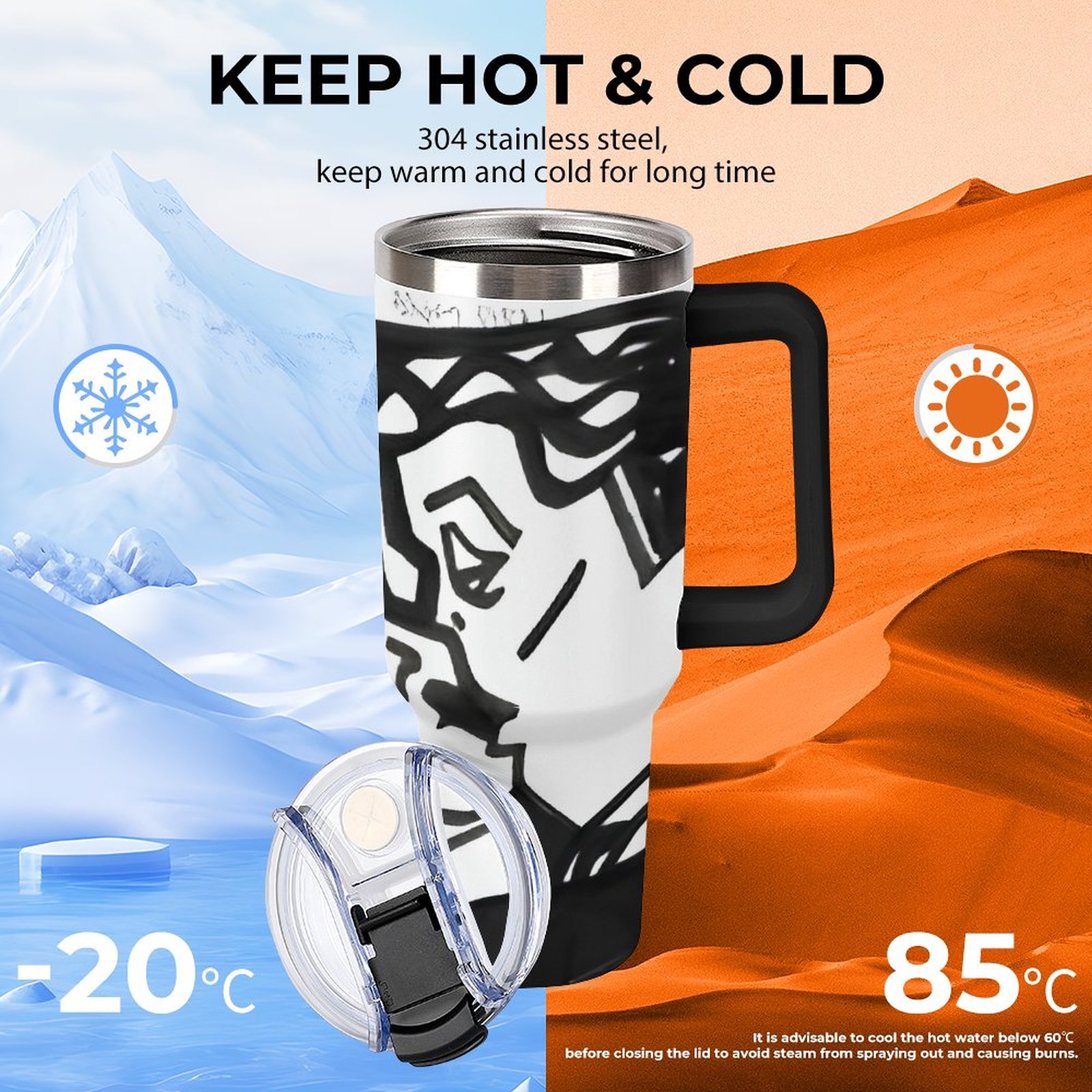 40oz Insulated Tumbler with Handle and Straw - Image 5