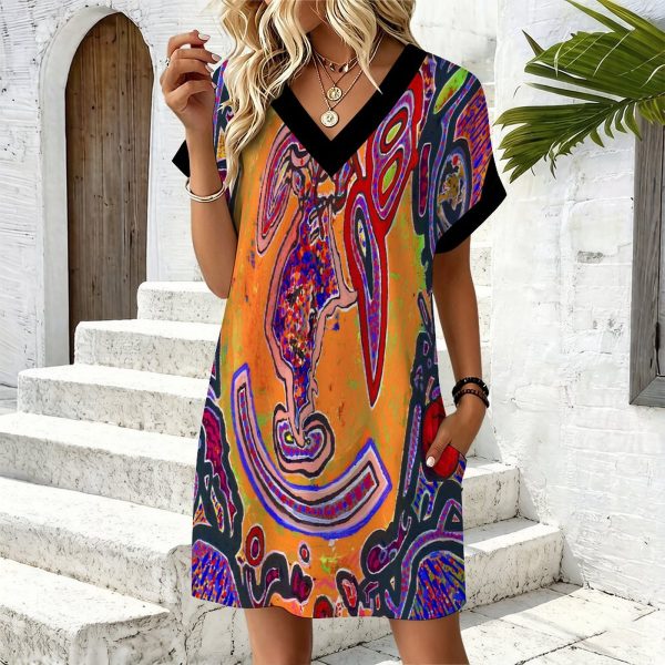 "Multicolored Titties in a Titty Vortex" Casual V Neck Dress For Women