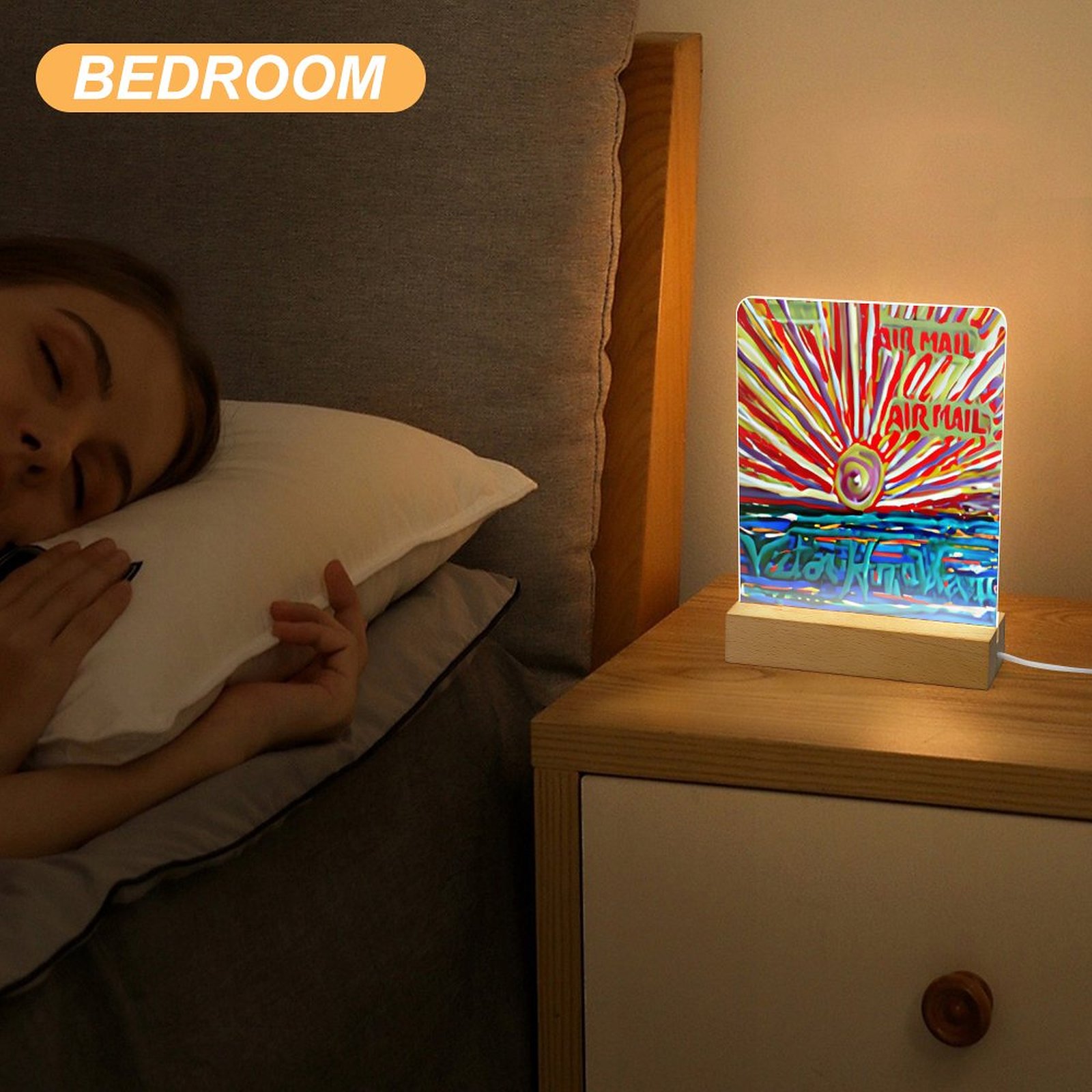 "Sunrise" Acrylic Photo Night Light with Wooden Base - Image 3