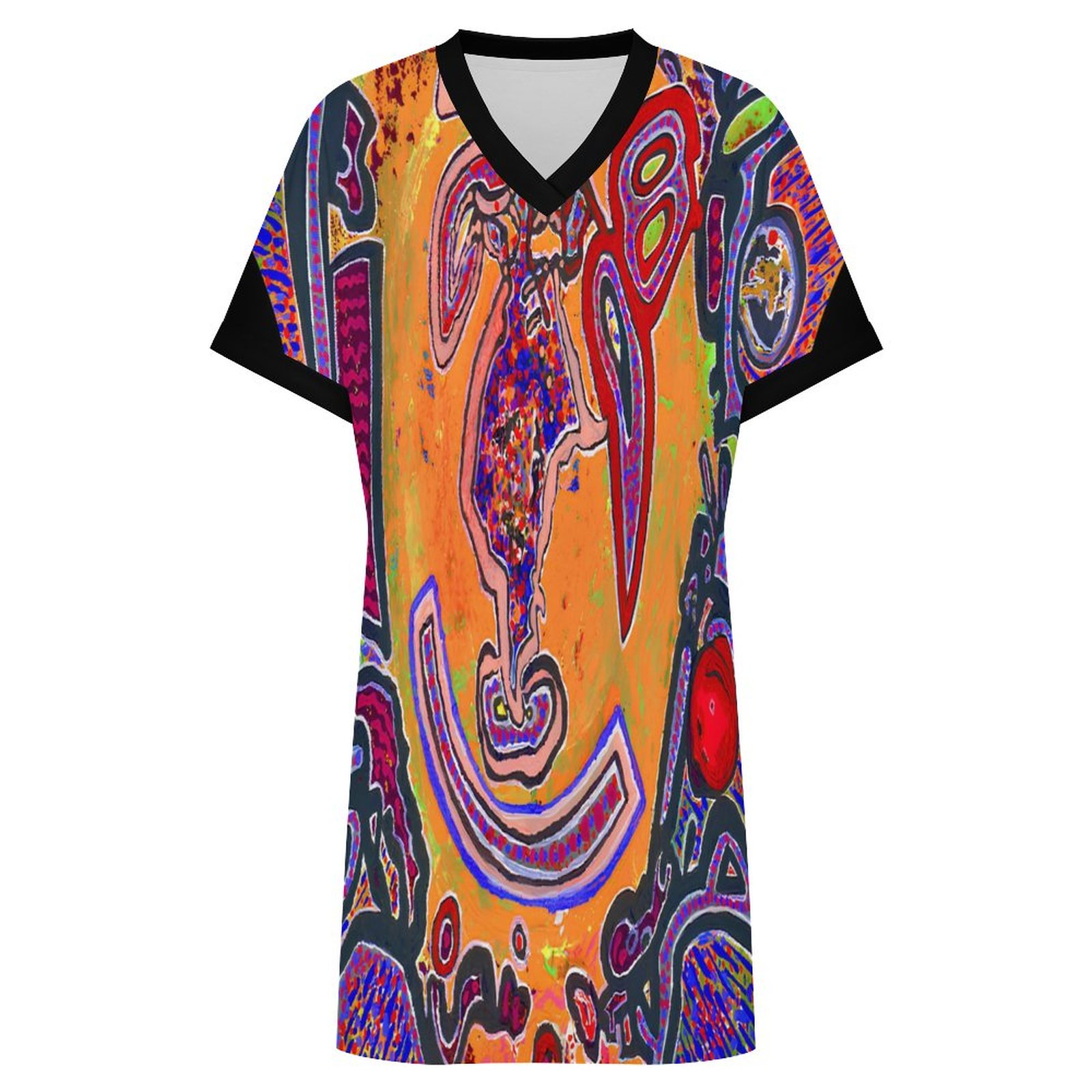 "Multicolored Titties in a Titty Vortex" Casual V Neck Dress For Women - Image 5