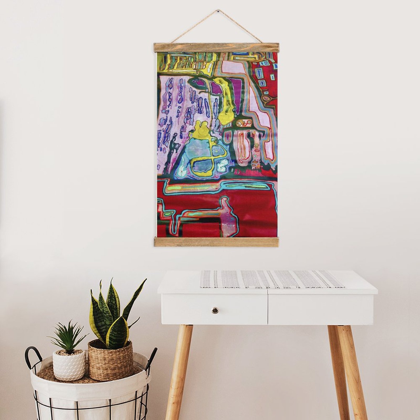 Framed Flax Painting Wall Decor - Image 5
