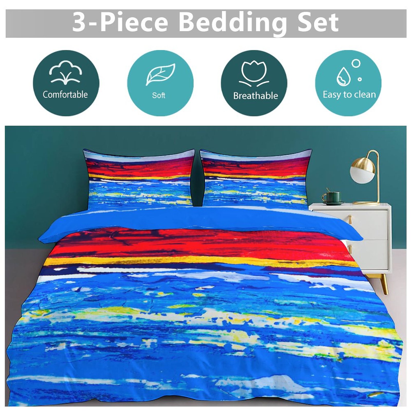 "Red Sand Beach" 3-Piece Bedding Set-90"x90"/ 229x229cm - Image 5