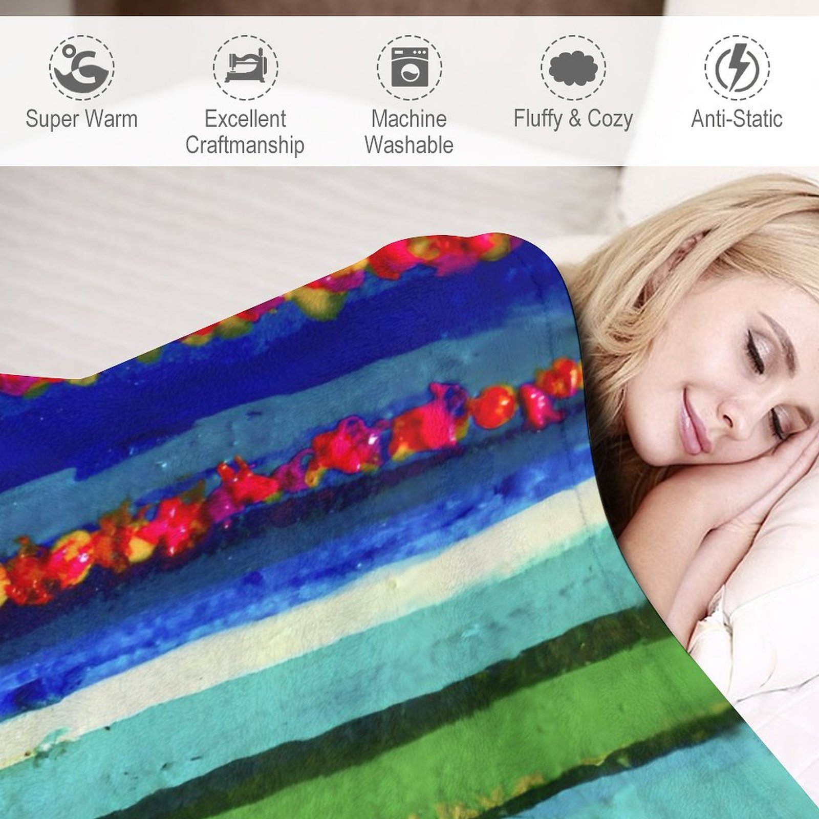 "Blue Green Color Stream" Flannel Blanket-70"x80" (Dual-sided Printing) - Image 3