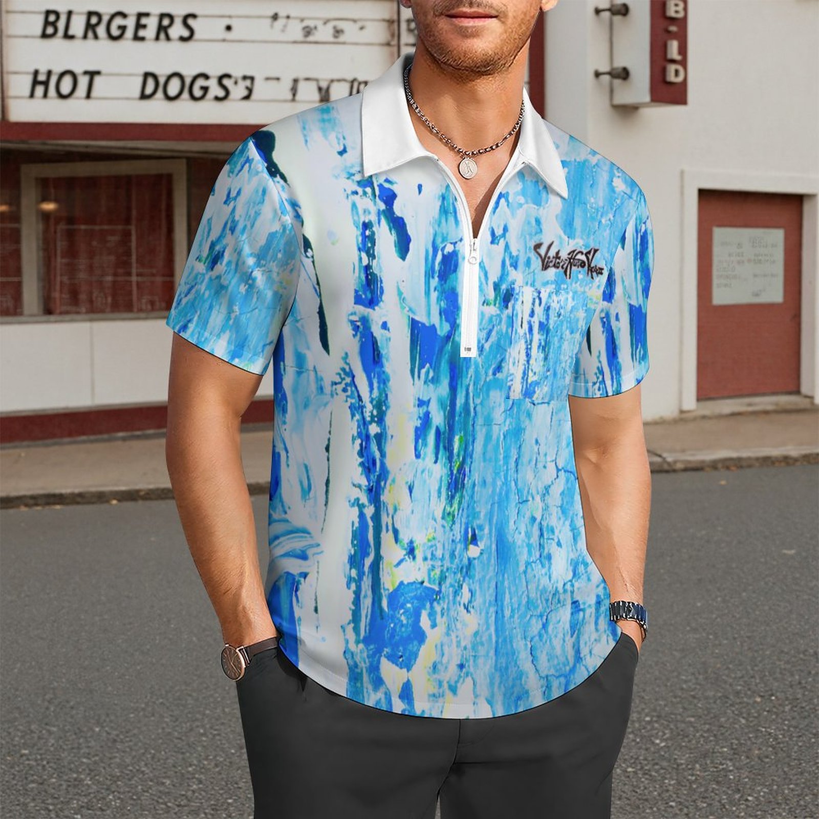 "WaterFall" Half Zip Shirt with One Pocket - Image 2