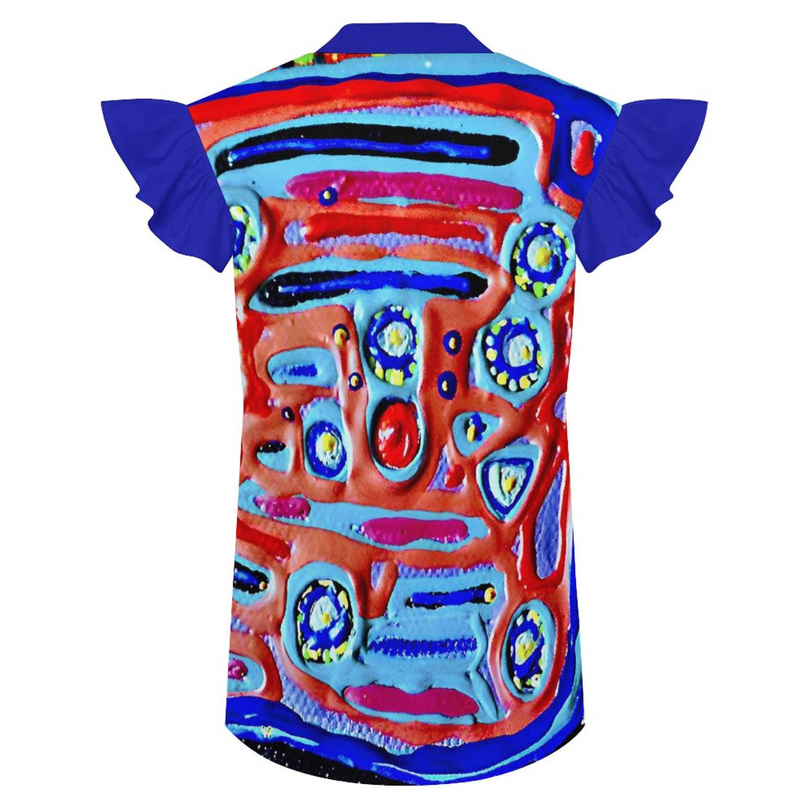 "Blue Symphony" Ruffled V Neck Shirt - Image 3