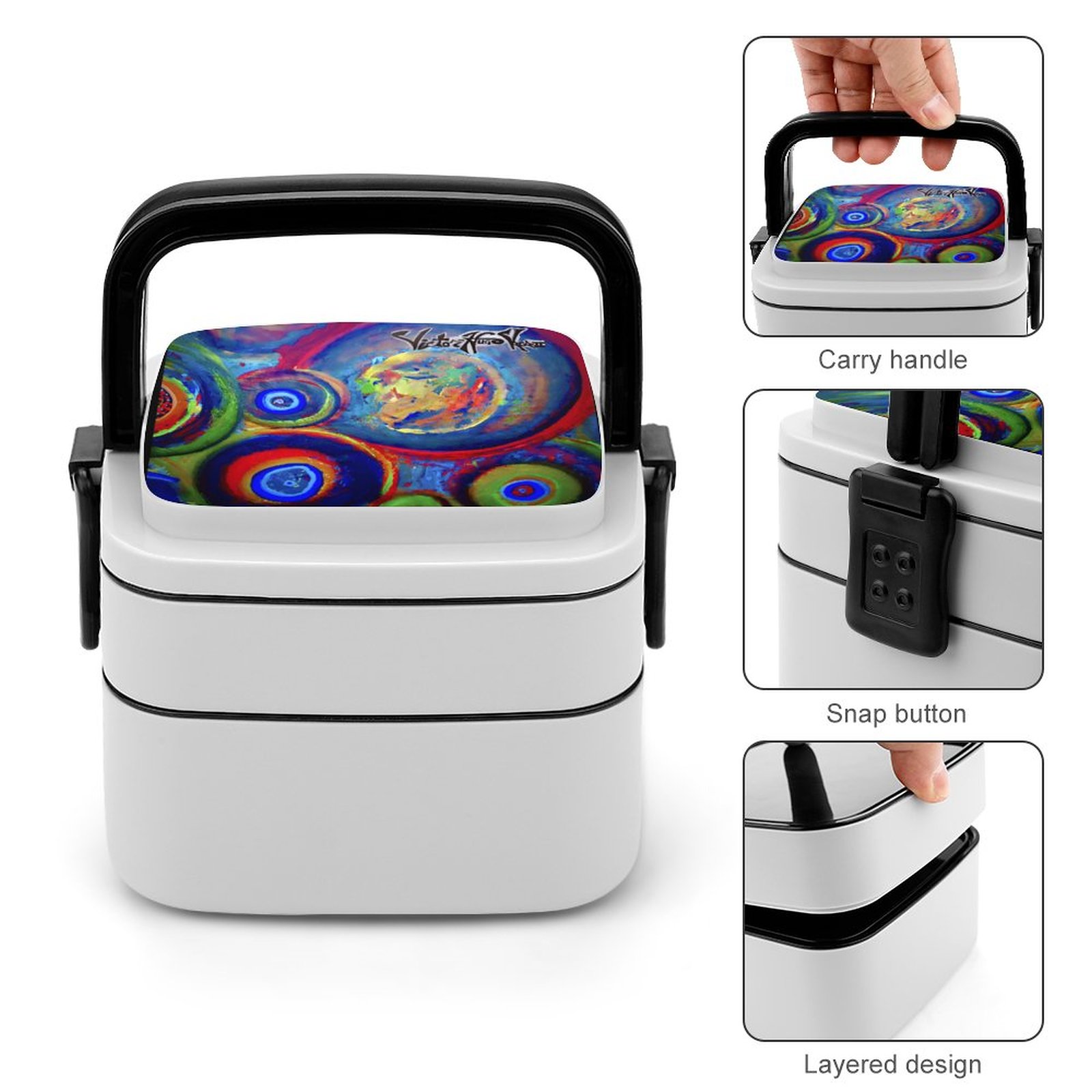 "Dream Circles" 2-Tier Stackable Bento Lunch Box - Image 5