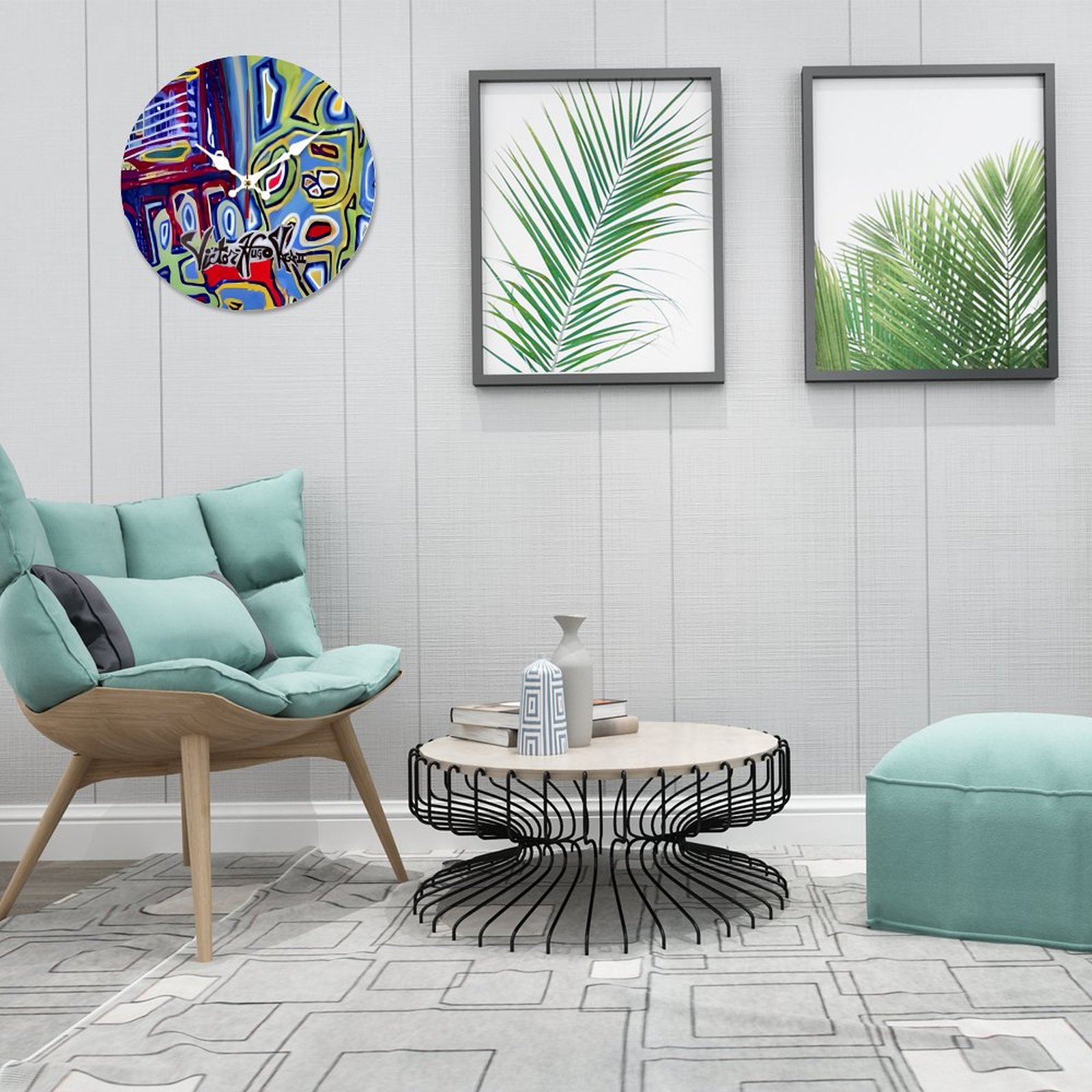 "Green Mosaic" Wooden Wall Clock without Scale - Image 2