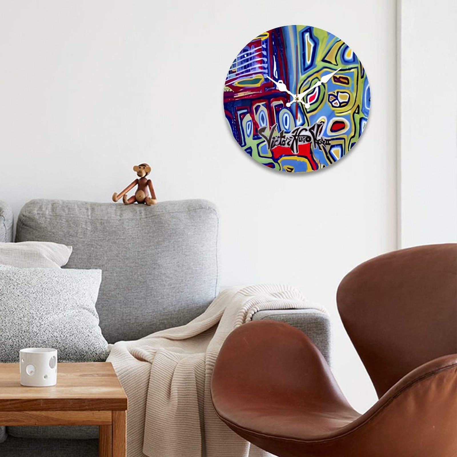 "Green Mosaic" Wooden Wall Clock without Scale - Image 3