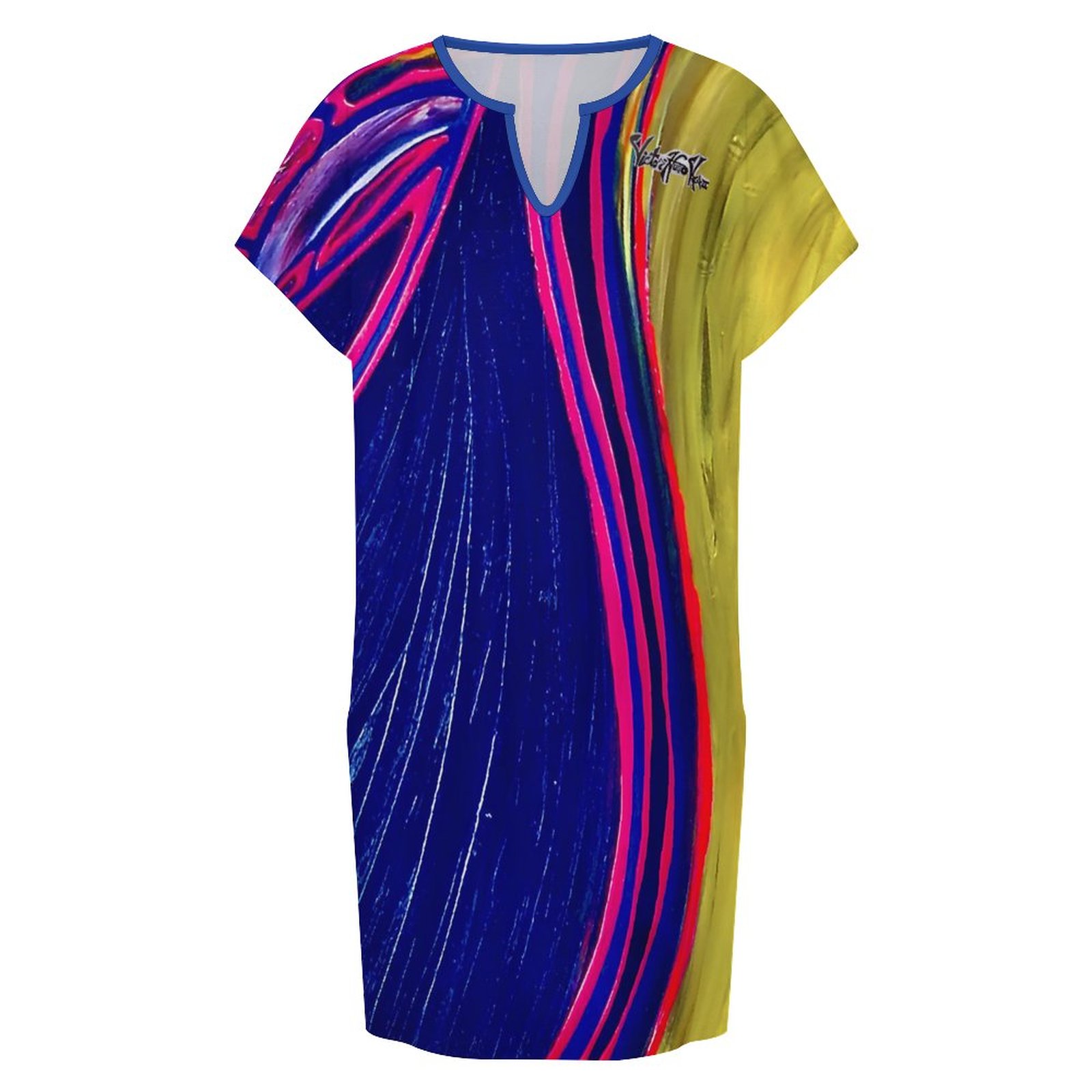 "Divine Pink" Women's Casual V Neck Dress - Image 4