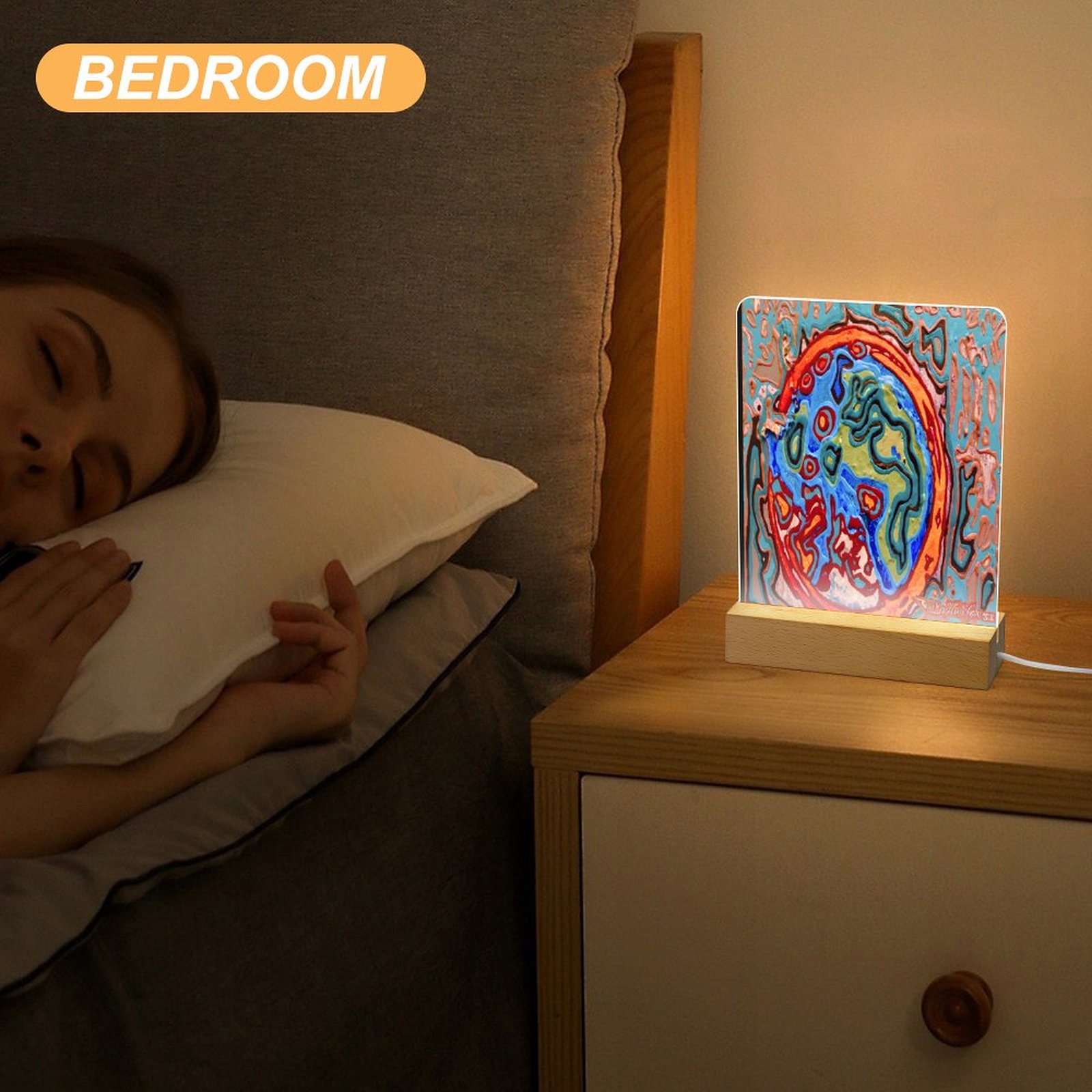 "Immortality" Acrylic Photo Night Light with Wooden Base - Image 3