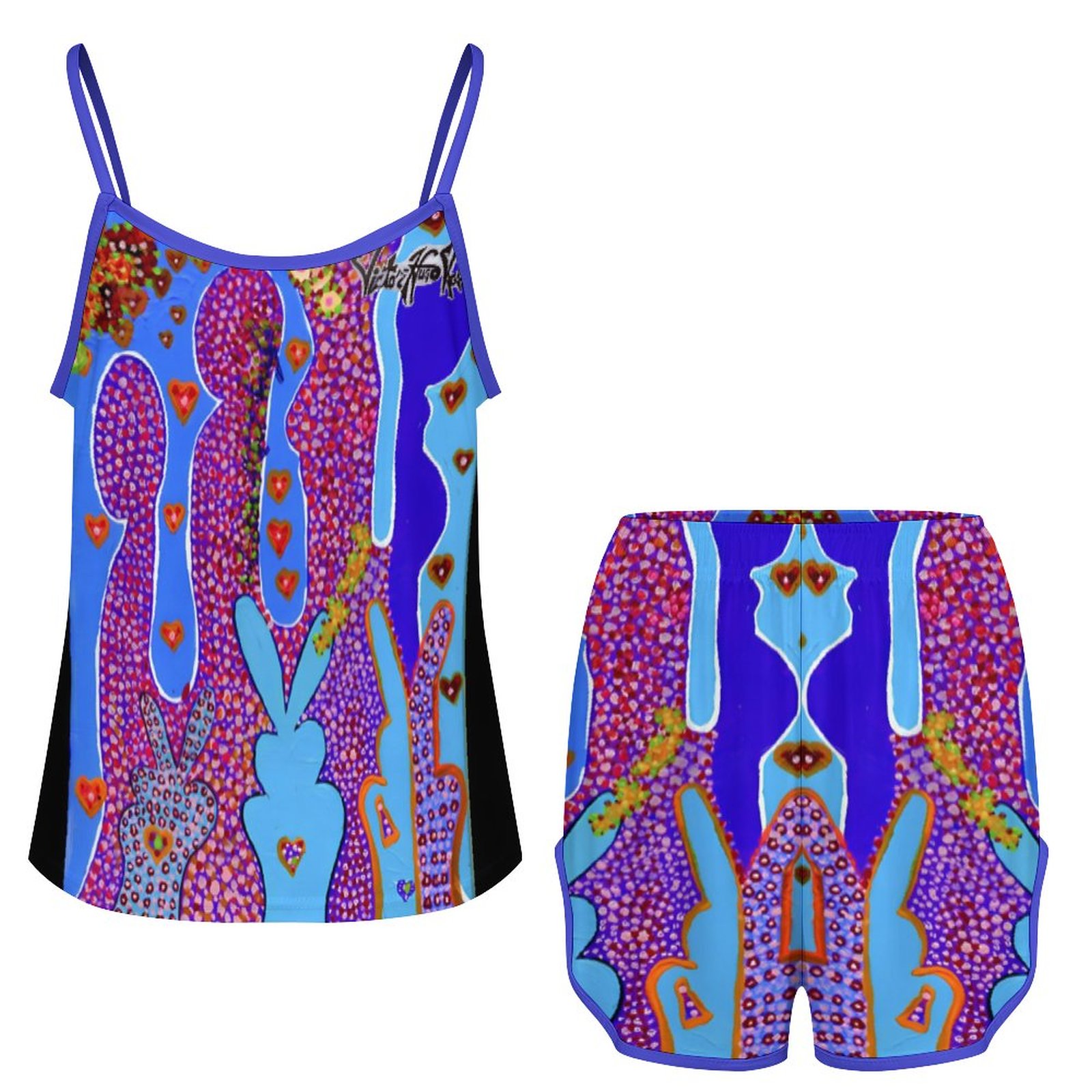 "Love Bunnies" Ice Silk Camisole Pajama Set - Image 2