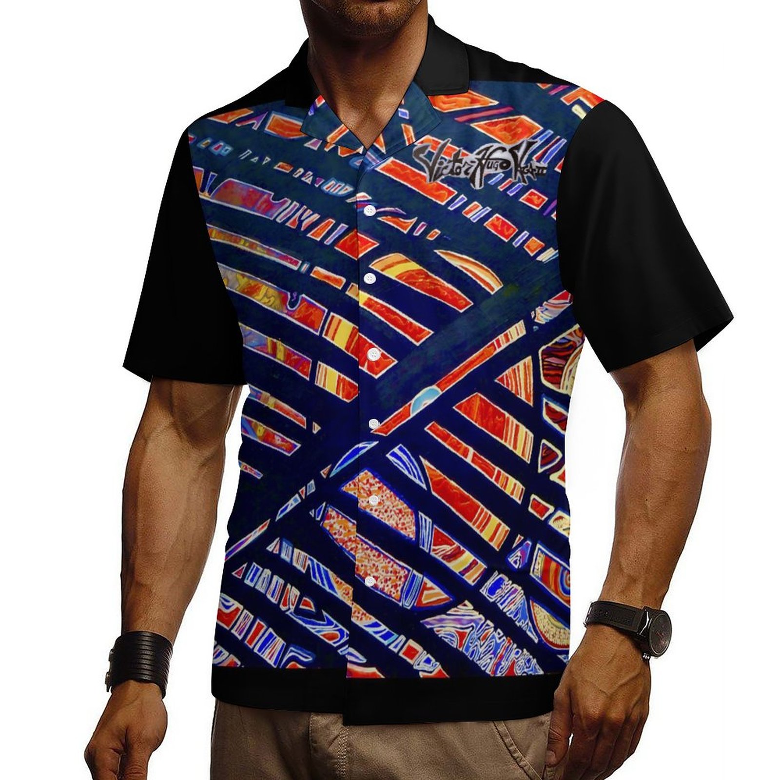 "Stars And Stripes" Men's Short Sleeve Hawaiian Print Shirt with Cuban Collar - Image 4