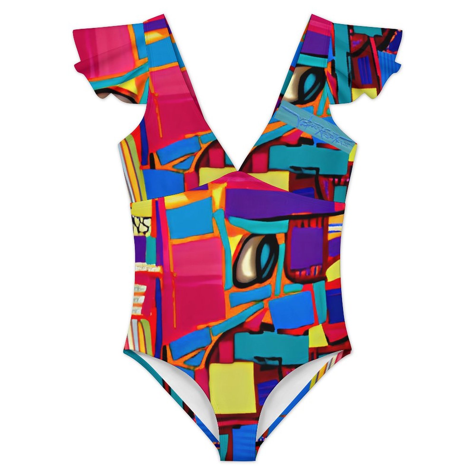"Pretty Women" V Neck Flutter Sleeve One Piece Swimsuit - Image 3