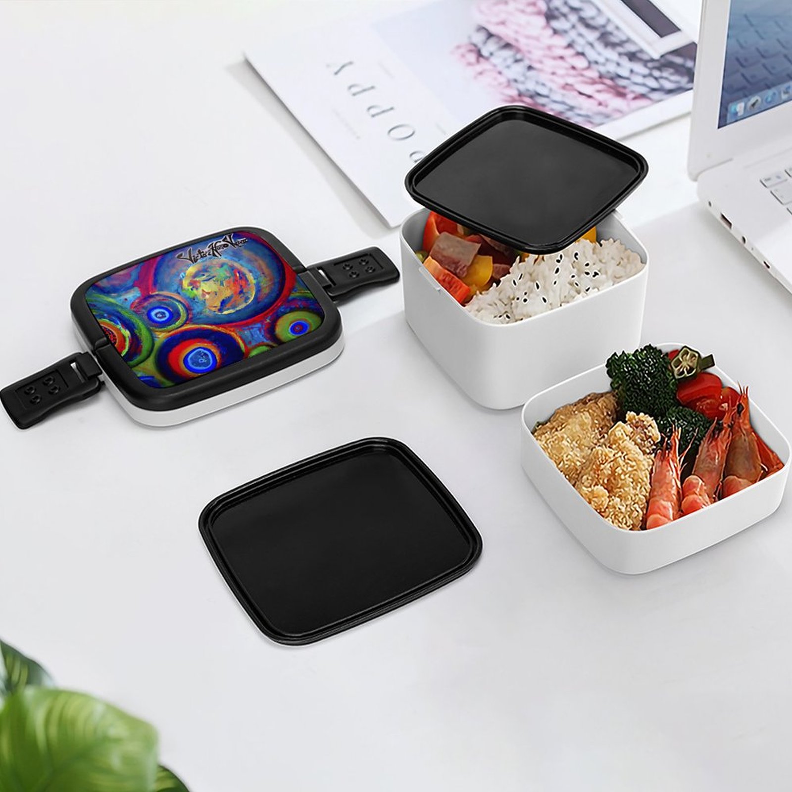 "Dream Circles" 2-Tier Stackable Bento Lunch Box - Image 7