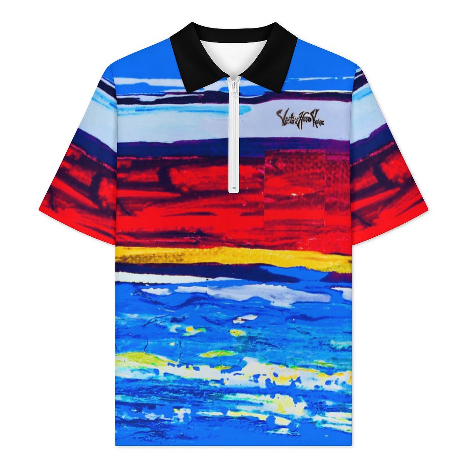 "Red Sand Beach" Half Zip Shirt with One Pocket - Image 2