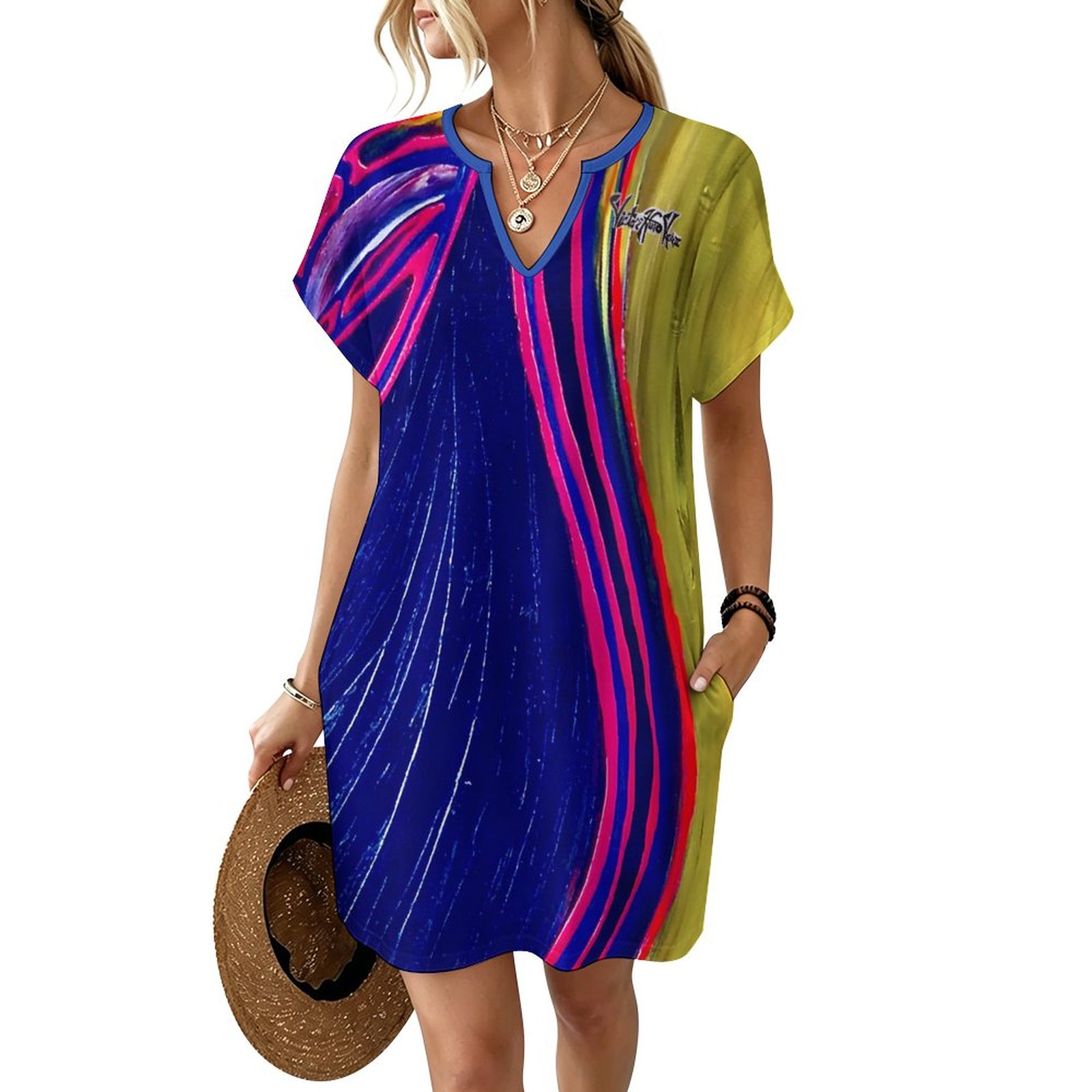 "Divine Pink" Women's Casual V Neck Dress
