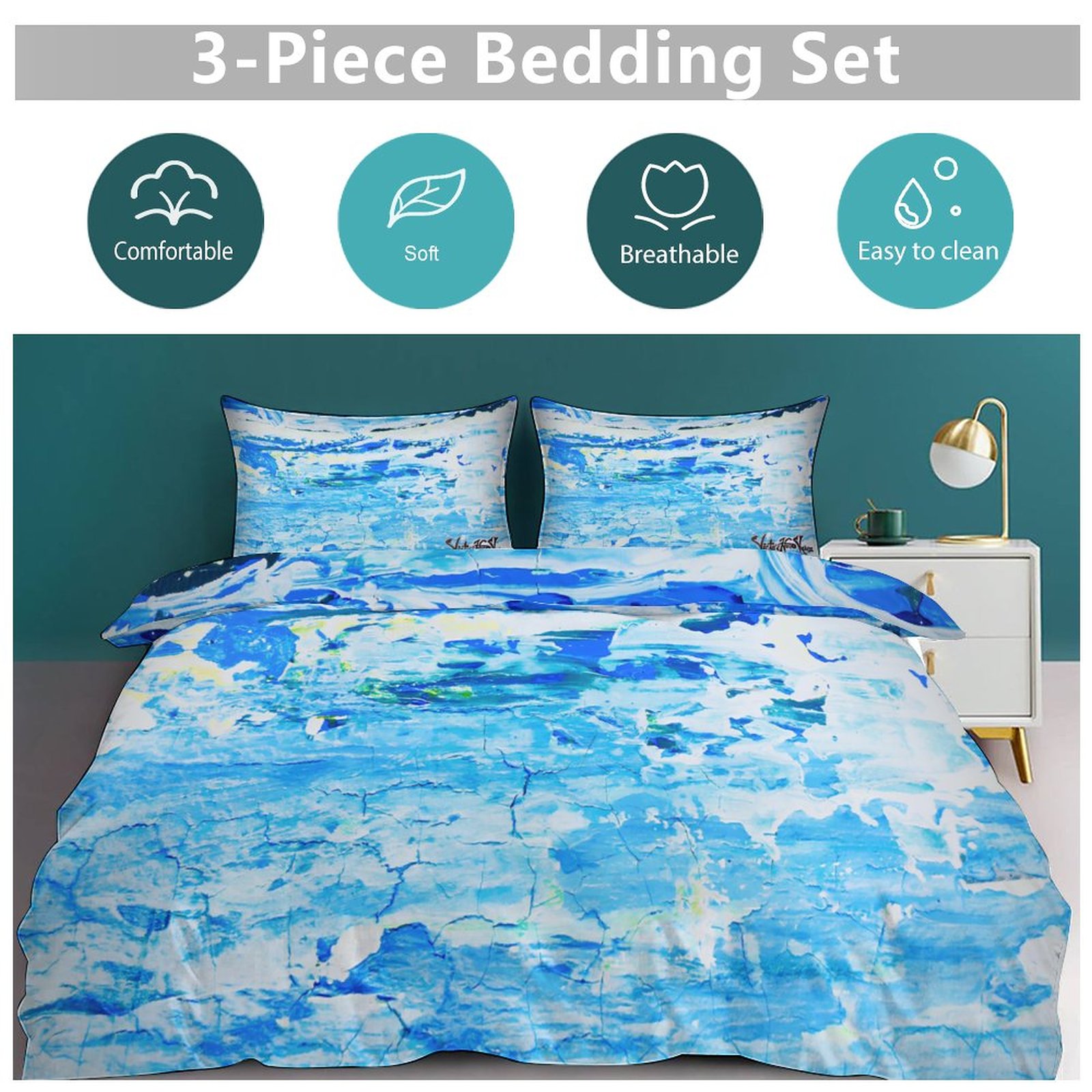 "WaterFall" 3-Piece Bedding Set-90"x90"/ 229x229cm - Image 6