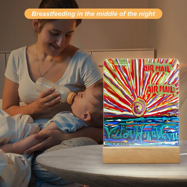 "Sunrise" Acrylic Photo Night Light with Wooden Base
