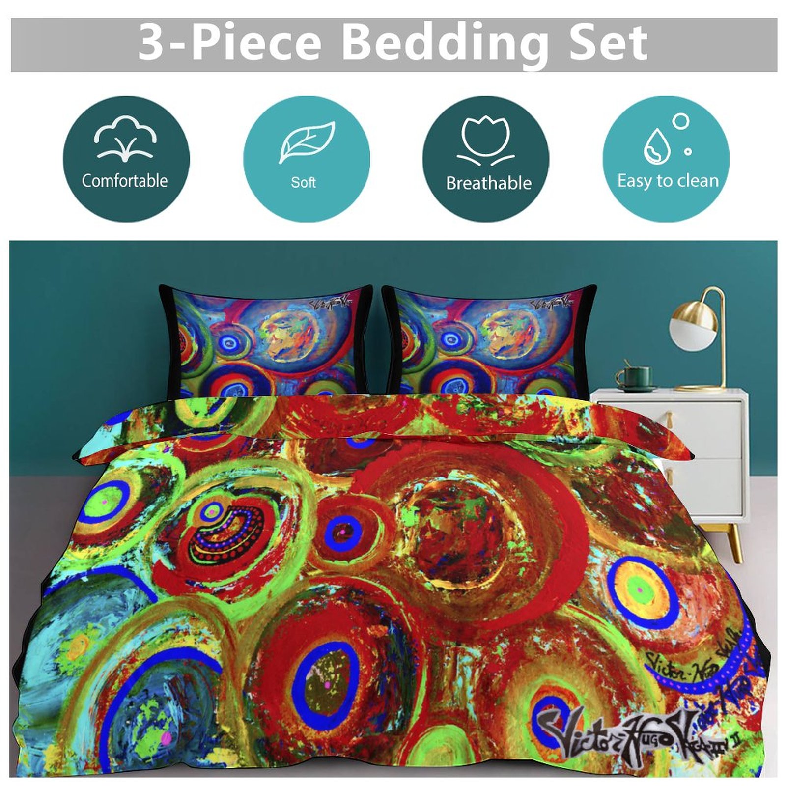 "Circles" 3-Piece Bedding Set-90"x90"/ 229x229cm (Dual-sided Printing) - Image 5