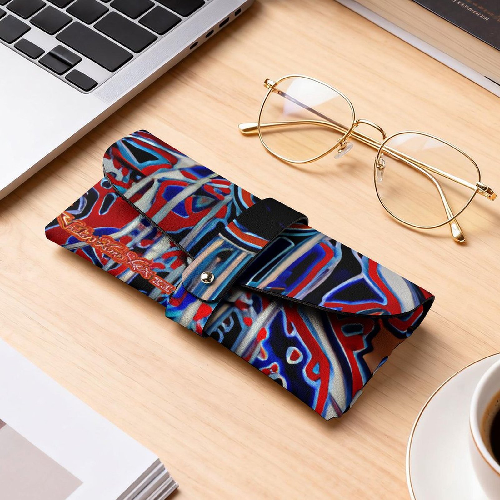 "Guitar Mosaic" DTG Leather Eyeglass Case - Image 7