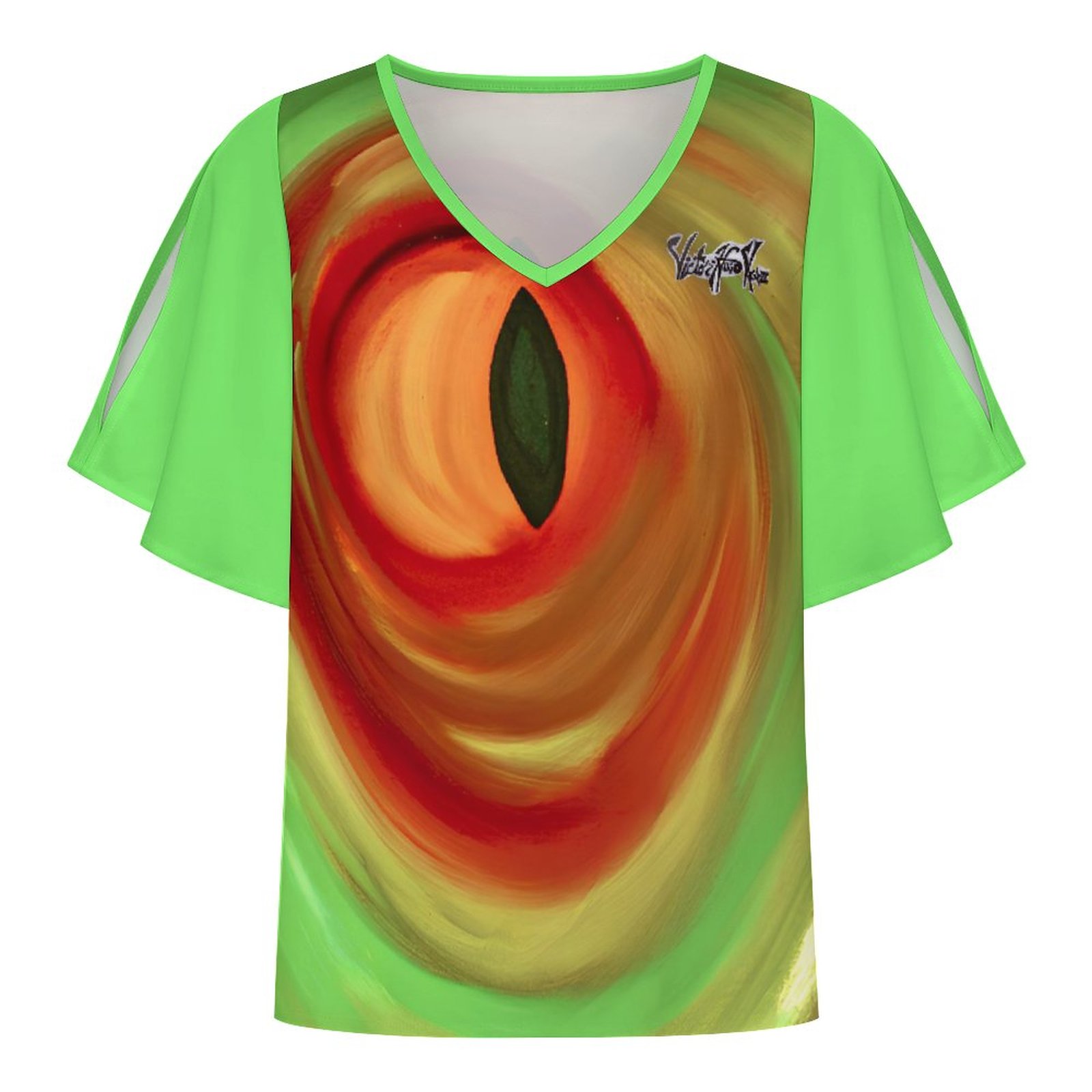 "Summer Swirl" V Neck Cold Shoulder Ruffled Sleeve Top - Image 2