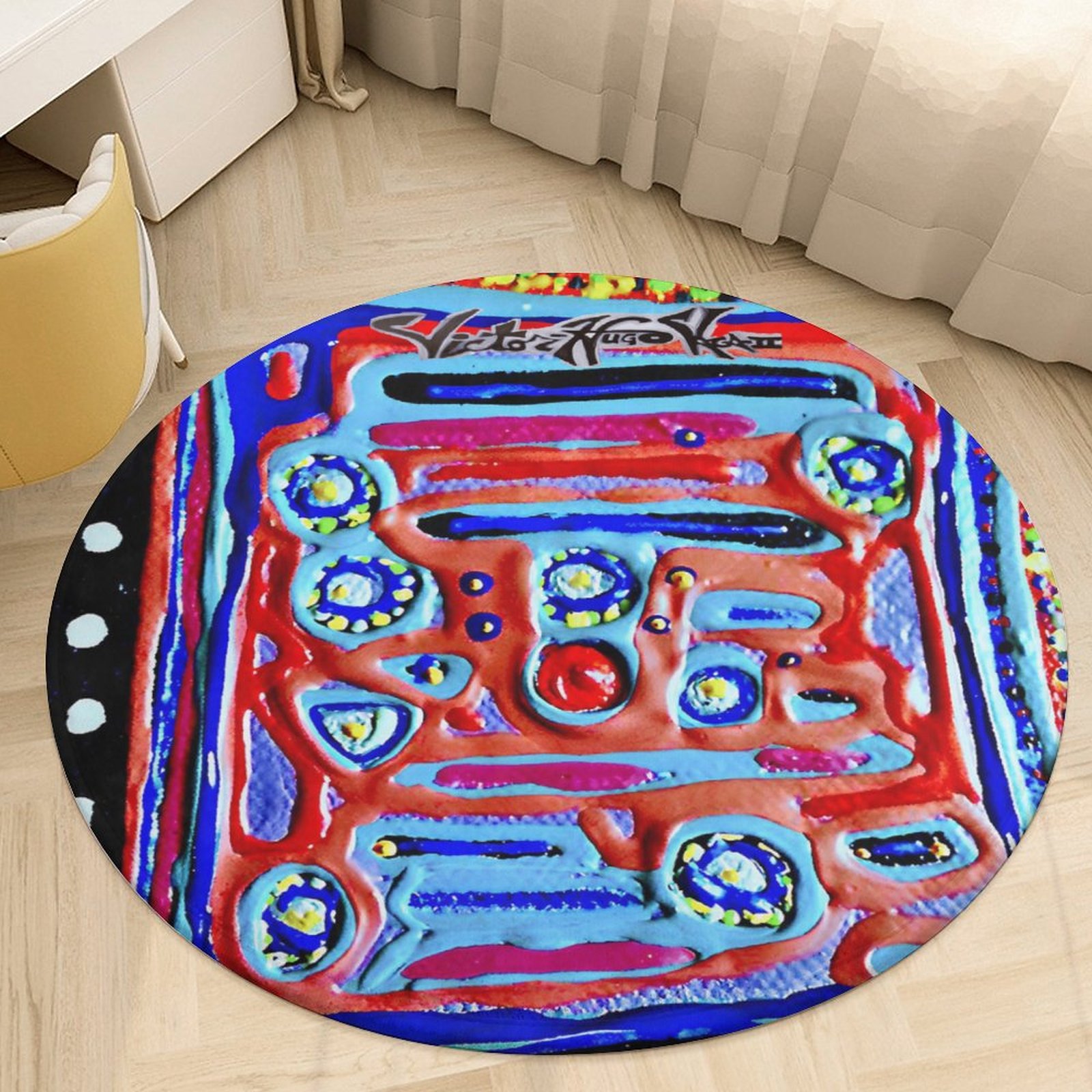 "Blue Symphony" Round Coral Velvet Warm Floor Mat - Image 4