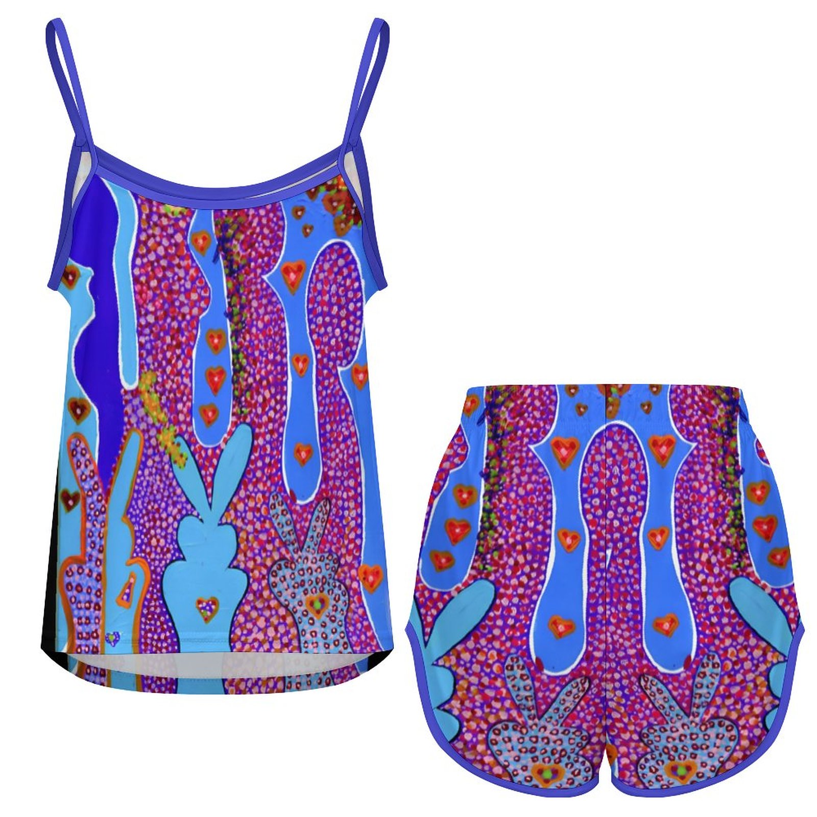 "Love Bunnies" Ice Silk Camisole Pajama Set - Image 3