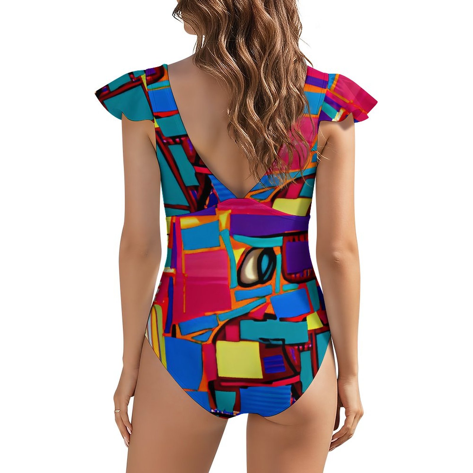 "Pretty Women" V Neck Flutter Sleeve One Piece Swimsuit - Image 2