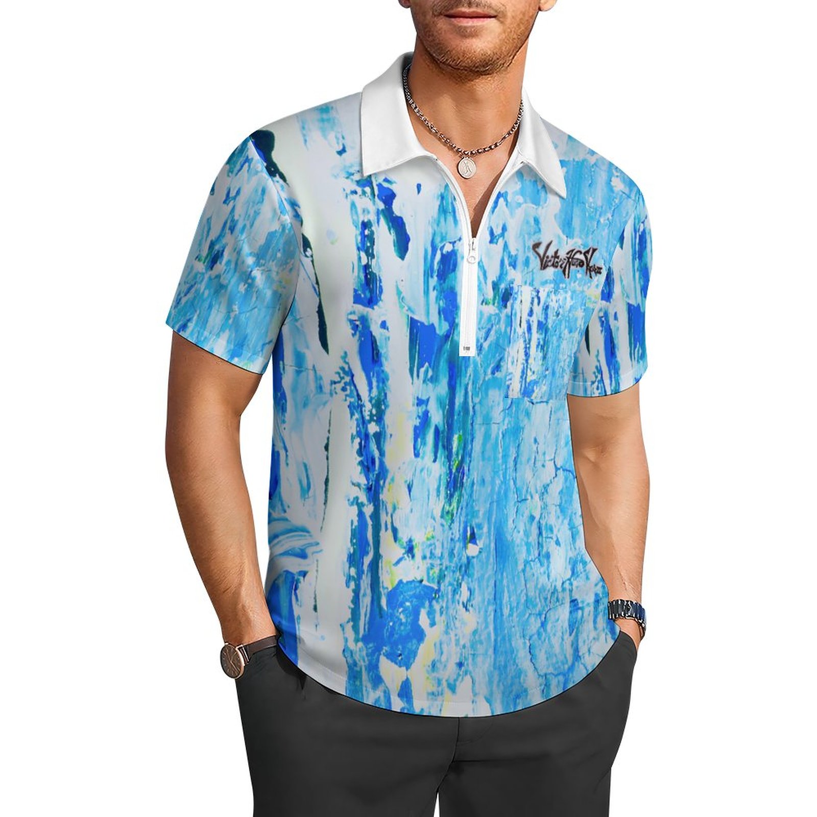 "WaterFall" Half Zip Shirt with One Pocket