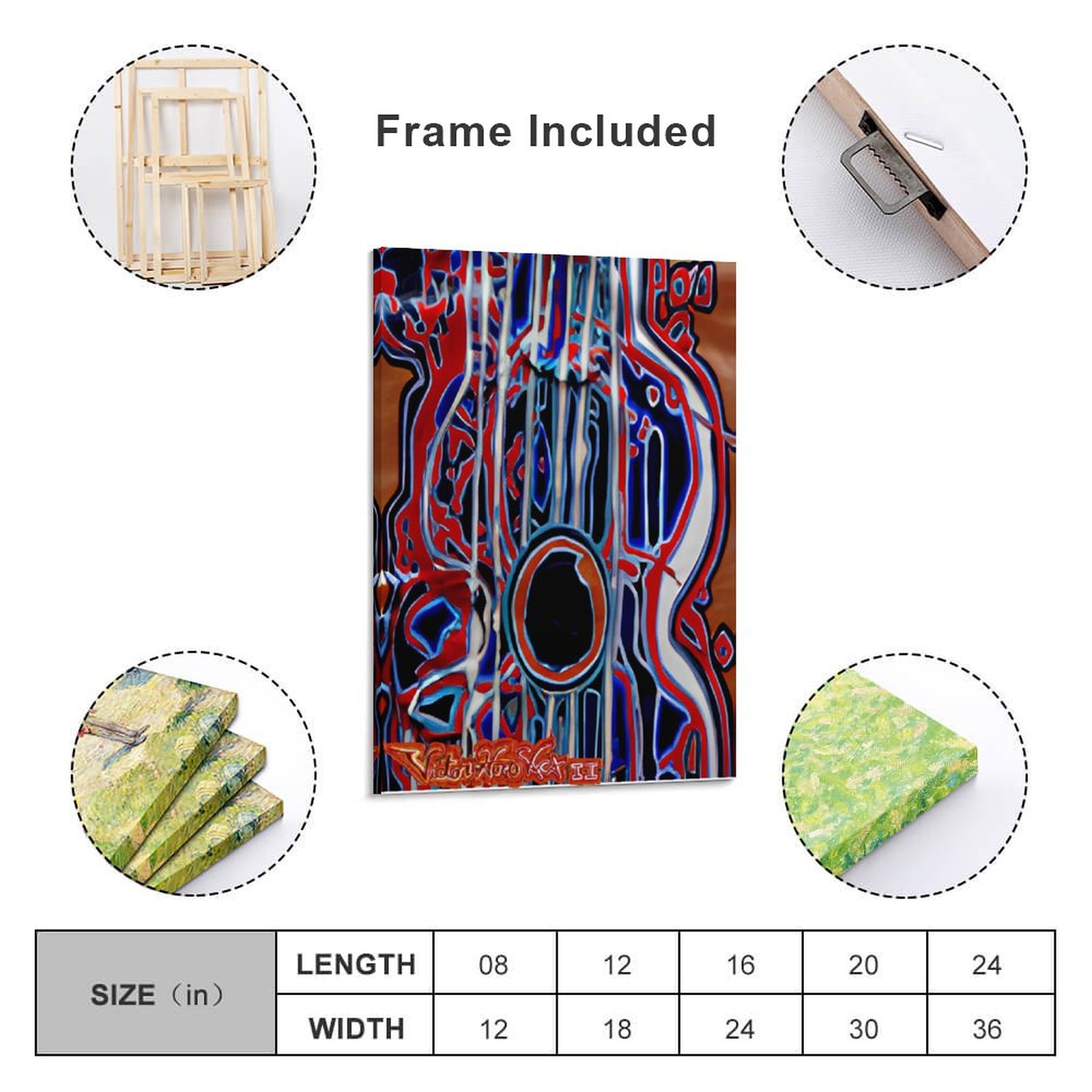 "Guitar Mosaic" Framed Wooden Poster Hanging (Vertical 2:3)-8x12 inch
