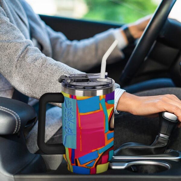 "Square Face" 40oz Insulated Tumbler with Handle and Straw